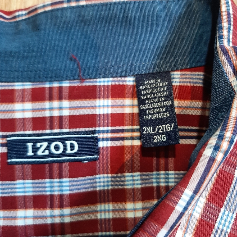 Izod Big Men's Red & White Plaid Long Sleeve Button Shirt - Picture 3 of 6